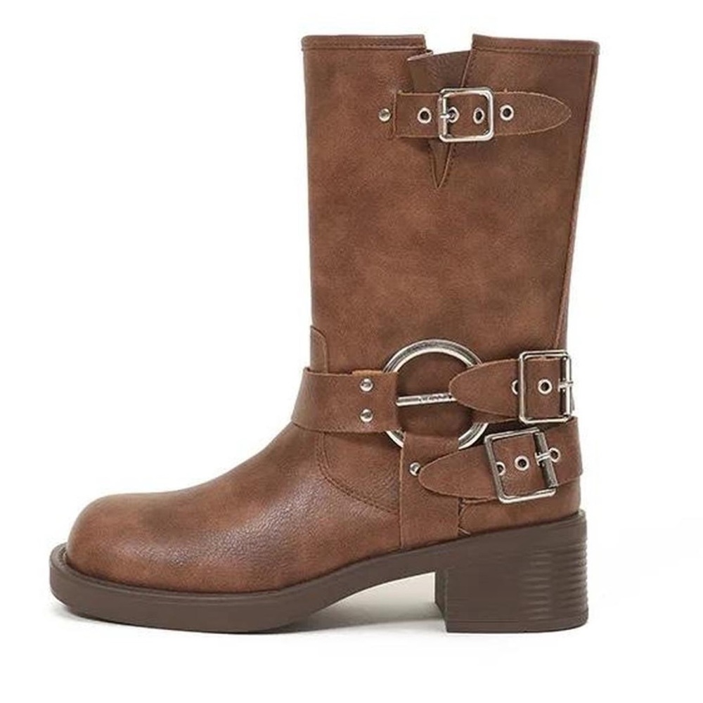 Brown Leather Ankle Boots with Buckles